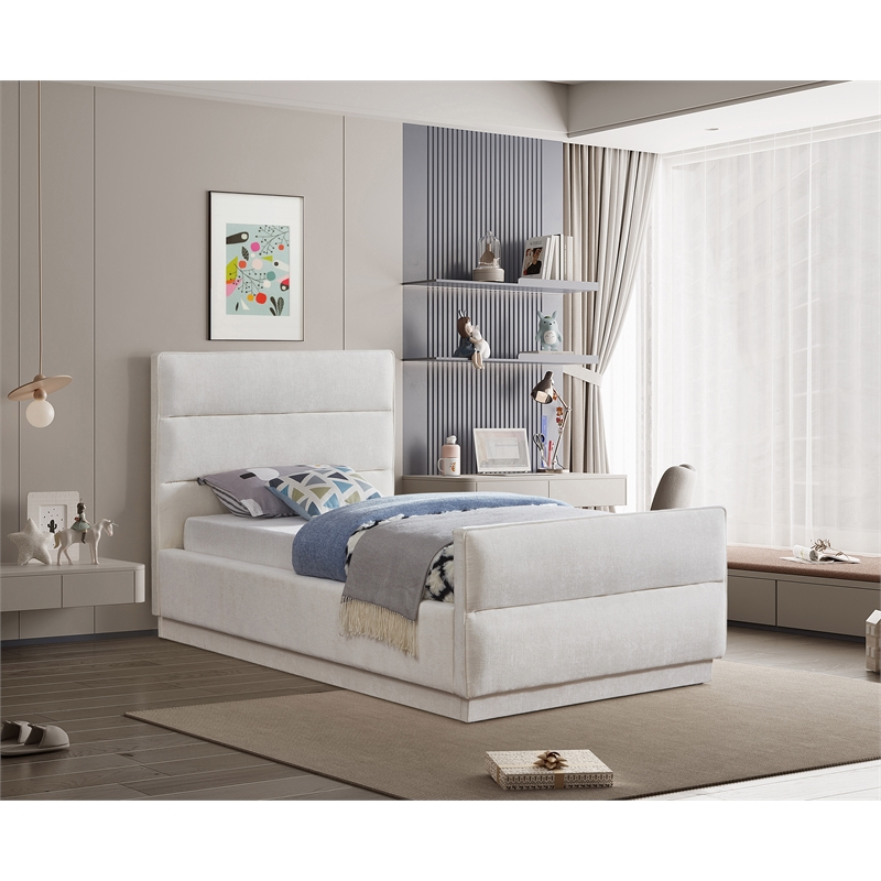 Meridian Furniture Paxton Cream Chenille Fabric Twin Bed