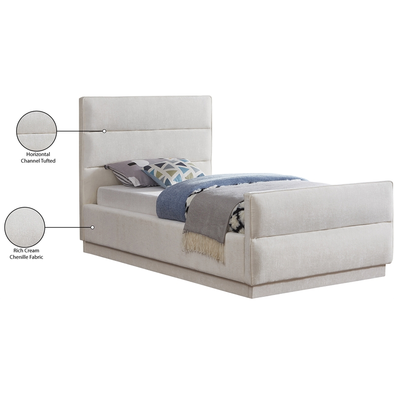 Meridian Furniture Paxton Cream Chenille Fabric Twin Bed