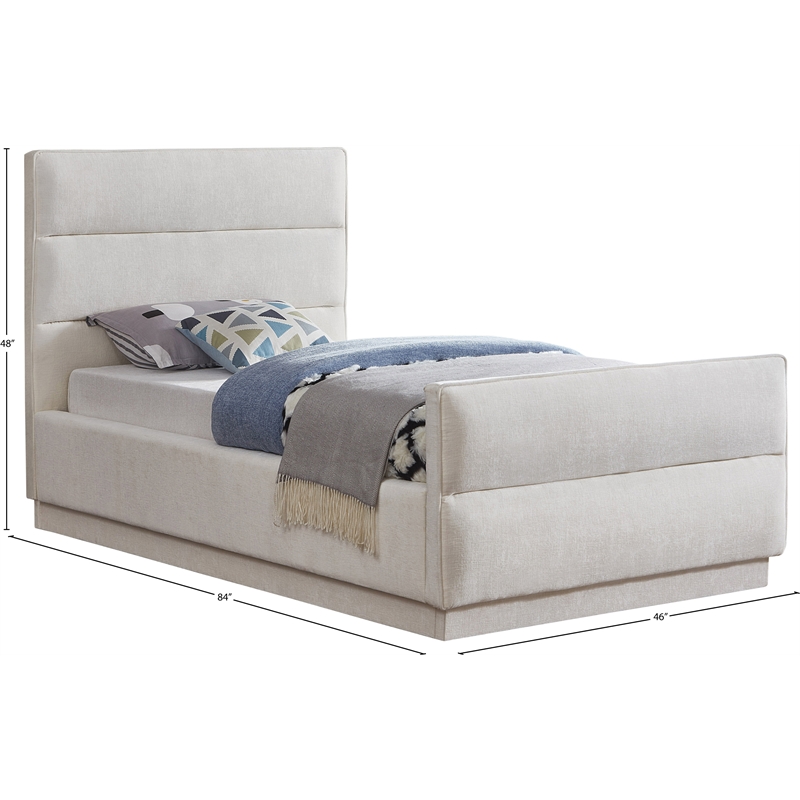 Meridian Furniture Paxton Cream Chenille Fabric Twin Bed