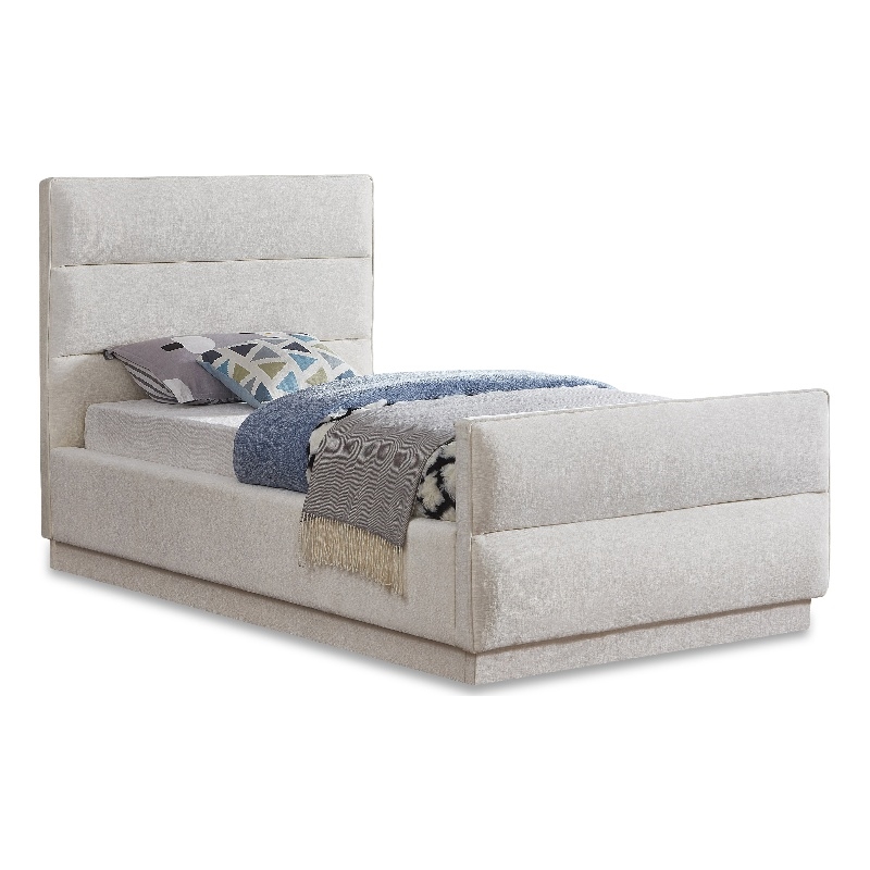 Meridian Furniture Paxton Cream Chenille Fabric Twin Bed