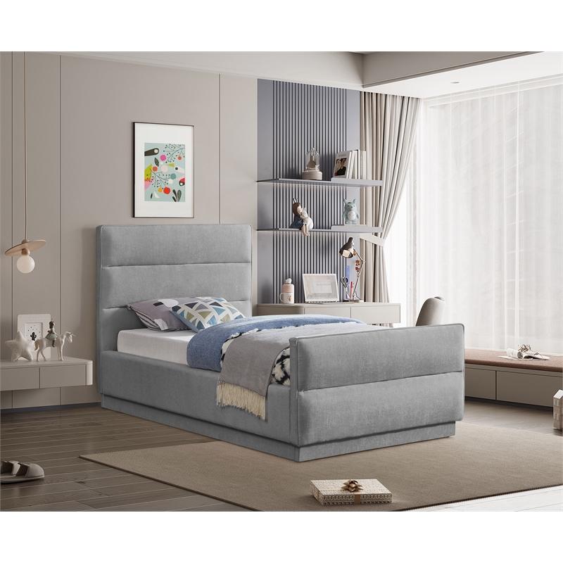 Meridian Furniture Paxton Grey Chenille Fabric Twin Bed