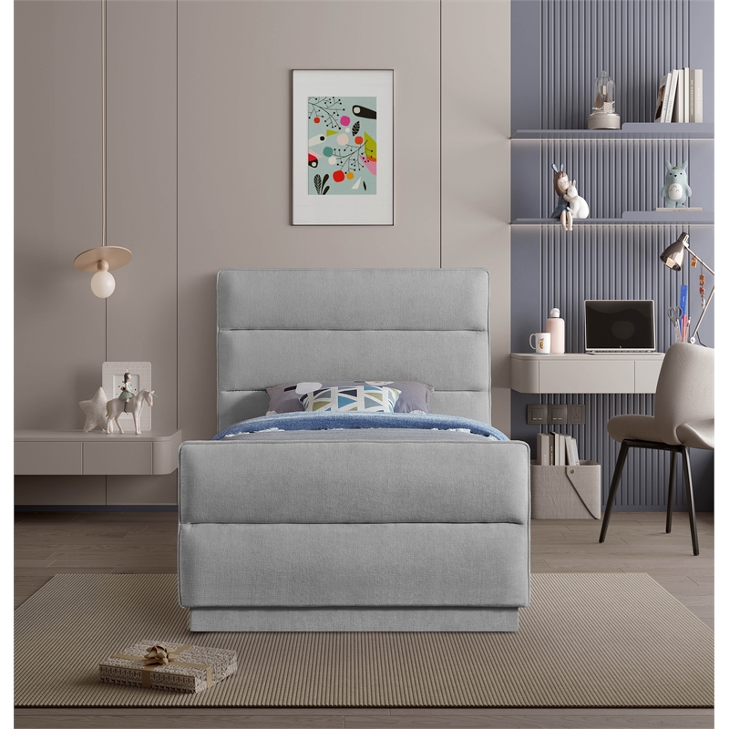 Meridian Furniture Paxton Grey Chenille Fabric Twin Bed