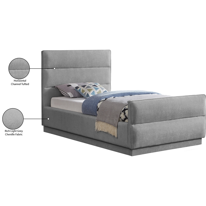 Meridian Furniture Paxton Grey Chenille Fabric Twin Bed