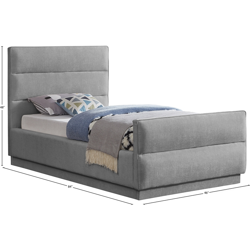 Meridian Furniture Paxton Grey Chenille Fabric Twin Bed