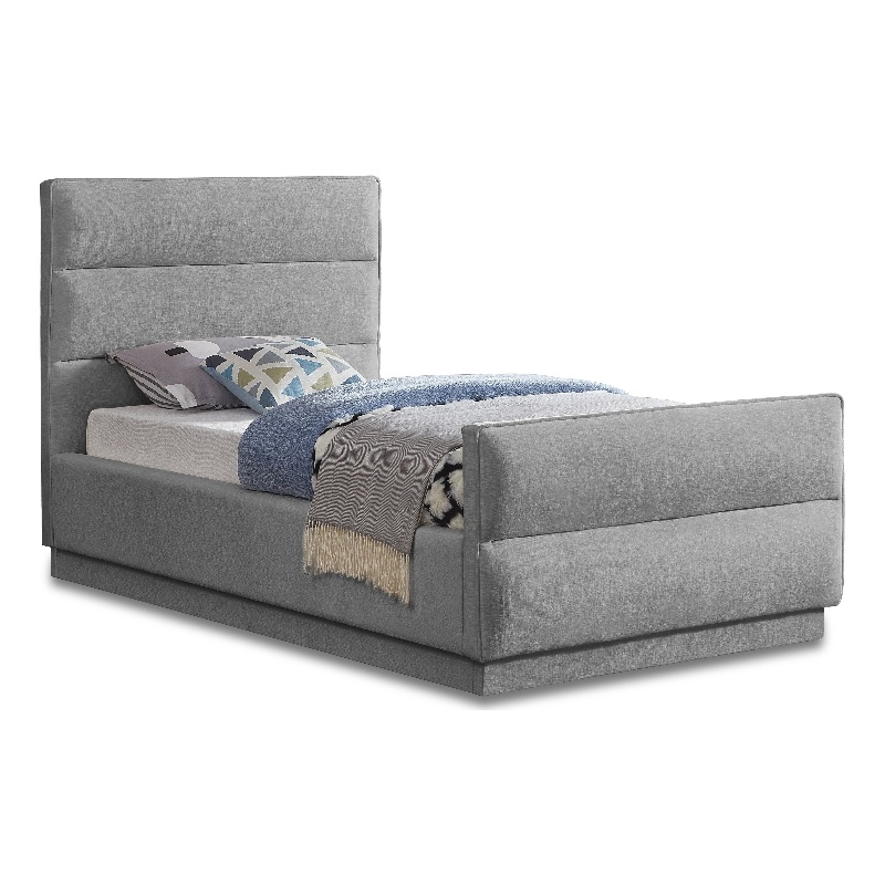 Meridian Furniture Paxton Grey Chenille Fabric Twin Bed