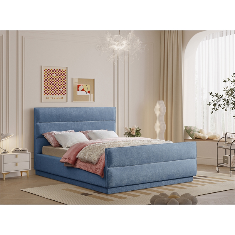 Meridian Furniture Paxton Light Blue Chenille Fabric Full Bed