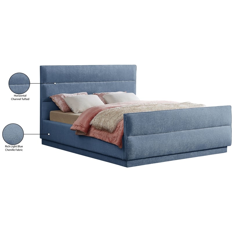 Meridian Furniture Paxton Light Blue Chenille Fabric King Bed