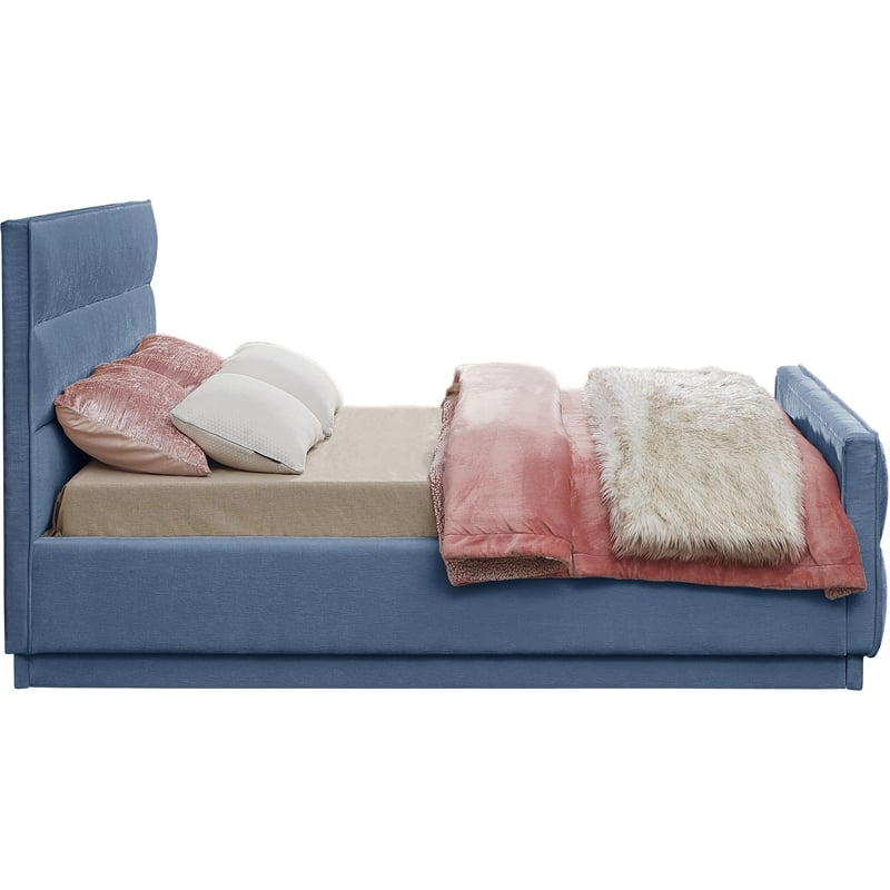 Meridian Furniture Paxton Light Blue Chenille Fabric Queen Bed