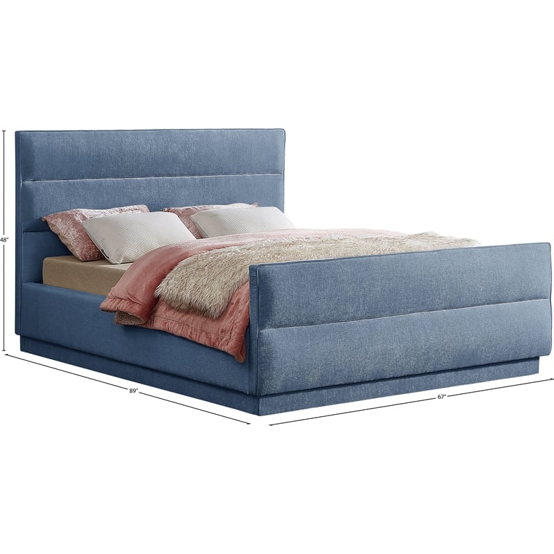 Meridian Furniture Paxton Light Blue Chenille Fabric Queen Bed