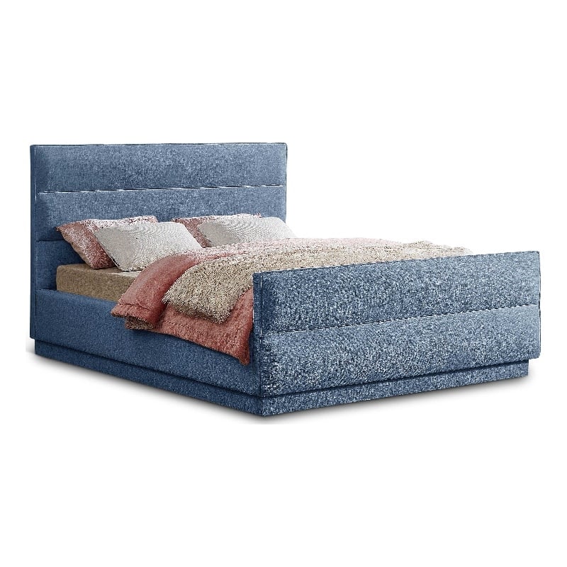 Meridian Furniture Paxton Light Blue Chenille Fabric Queen Bed