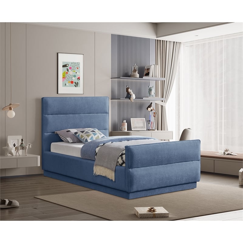 Meridian Furniture Paxton Light Blue Chenille Fabric Twin Bed