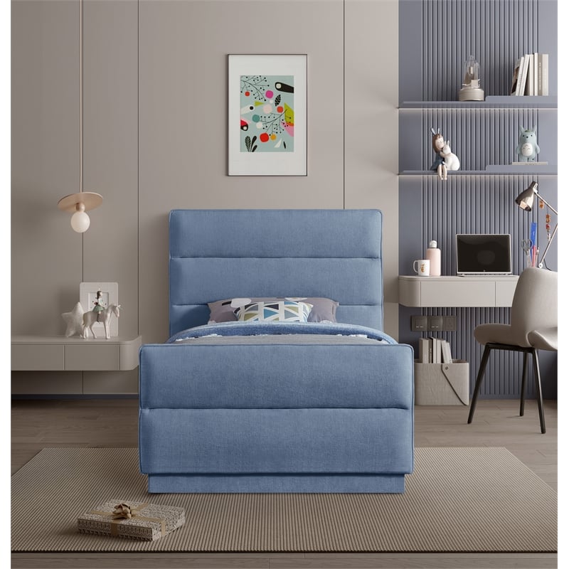 Meridian Furniture Paxton Light Blue Chenille Fabric Twin Bed