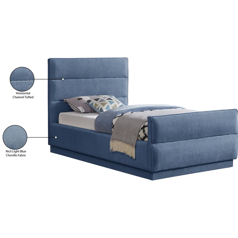 Meridian Furniture Paxton Light Blue Chenille Fabric Twin Bed