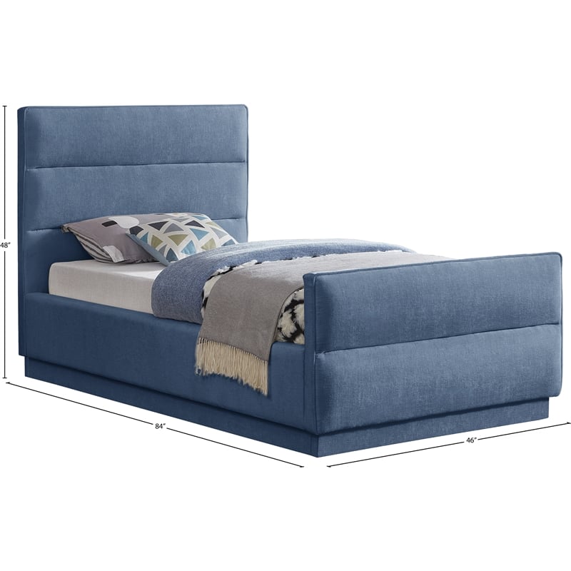 Meridian Furniture Paxton Light Blue Chenille Fabric Twin Bed