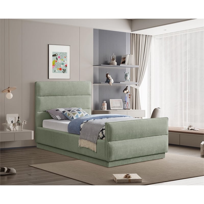 Meridian Furniture Paxton Mint Chenille Fabric Twin Bed
