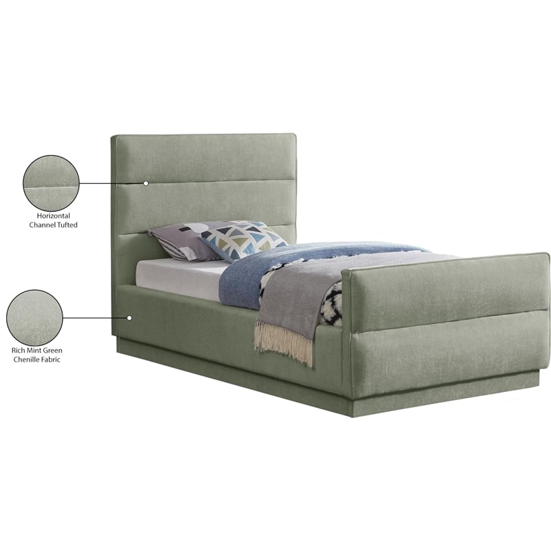Meridian Furniture Paxton Mint Chenille Fabric Twin Bed