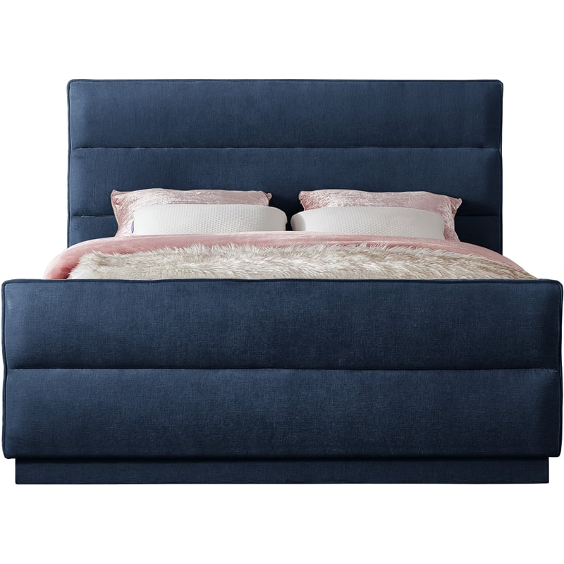 Meridian Furniture Paxton Navy Chenille Fabric Queen Bed