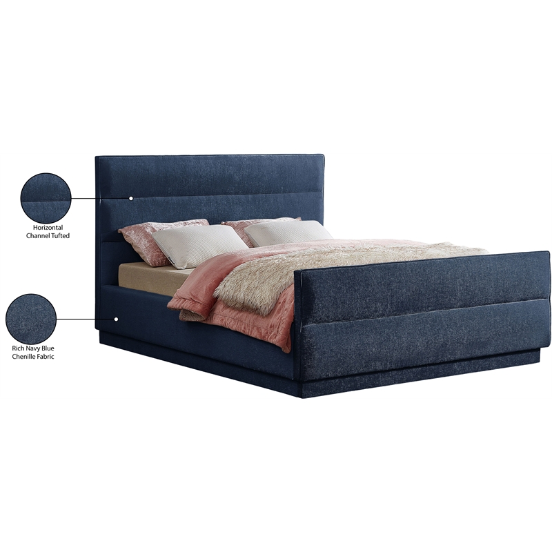 Meridian Furniture Paxton Navy Chenille Fabric Queen Bed