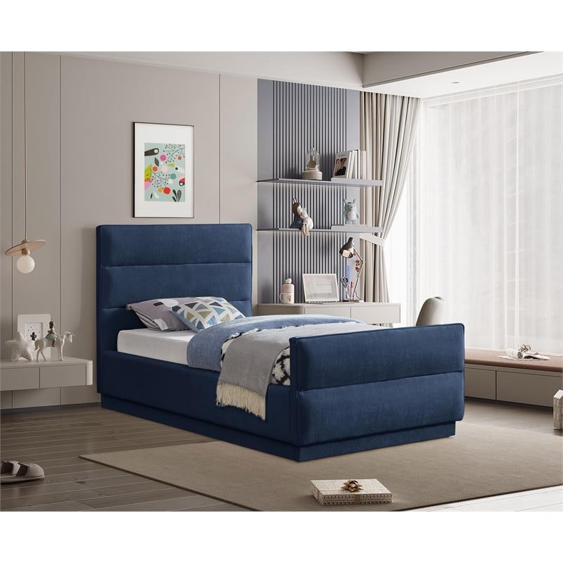 Meridian Furniture Paxton Navy Chenille Fabric Twin Bed