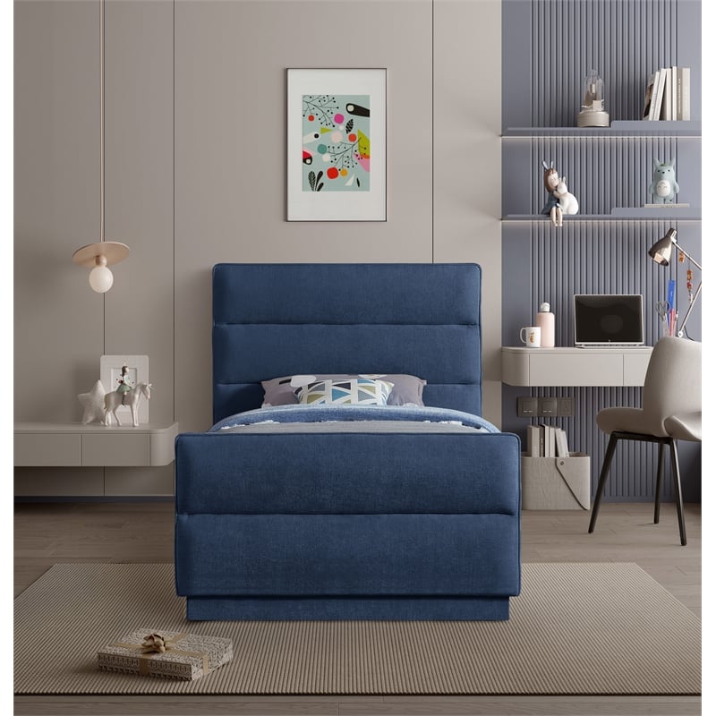 Meridian Furniture Paxton Navy Chenille Fabric Twin Bed