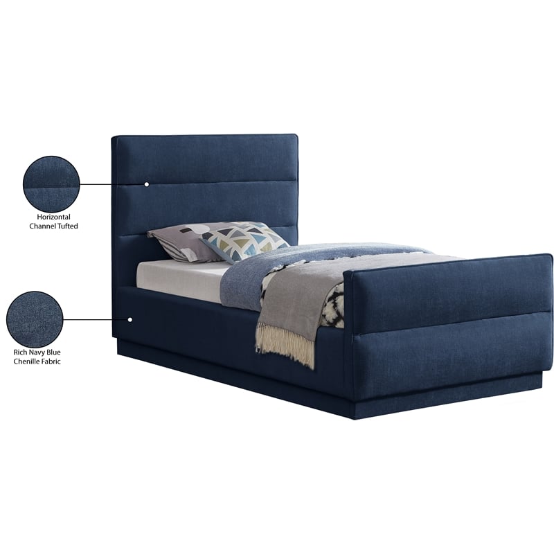 Meridian Furniture Paxton Navy Chenille Fabric Twin Bed