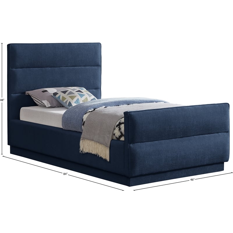 Meridian Furniture Paxton Navy Chenille Fabric Twin Bed