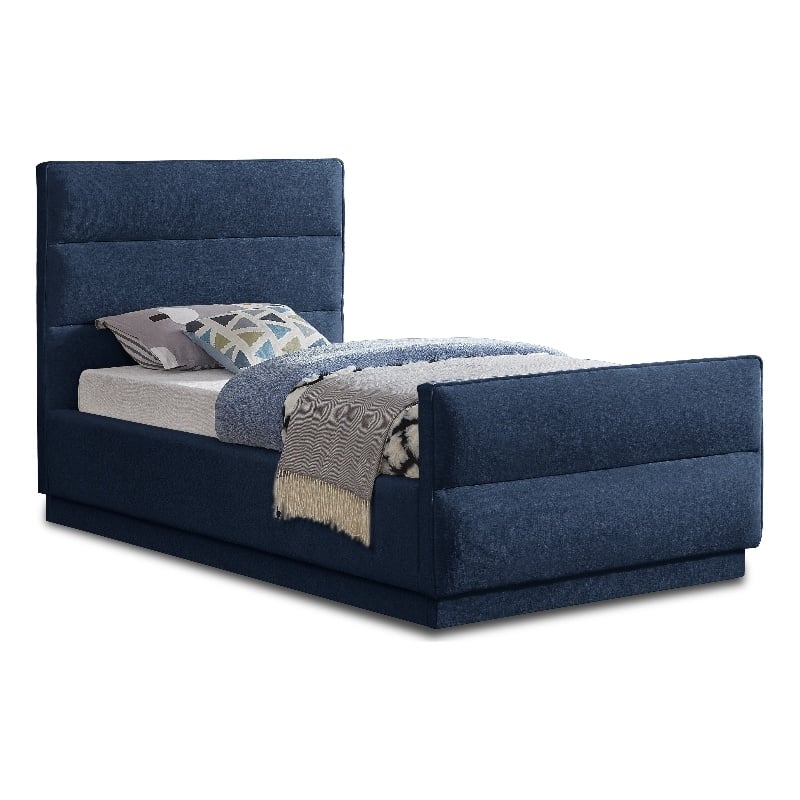 Meridian Furniture Paxton Navy Chenille Fabric Twin Bed