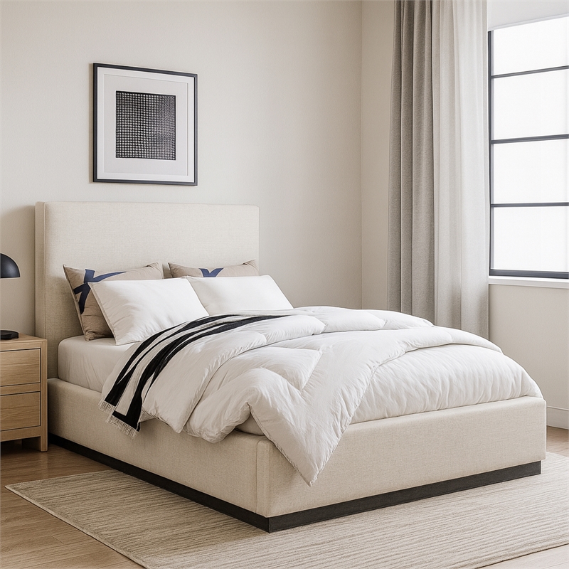 Meridian Furniture Alfie Beige Linen Textured Fabric Full Bed