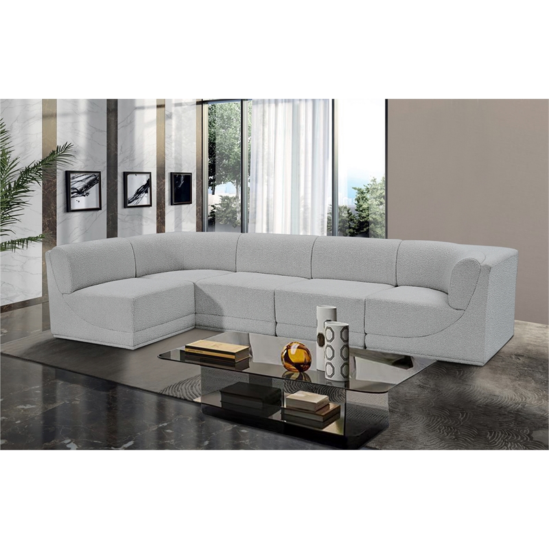 Meridian Furniture Ollie Grey Boucle Fabric Modular Sectional