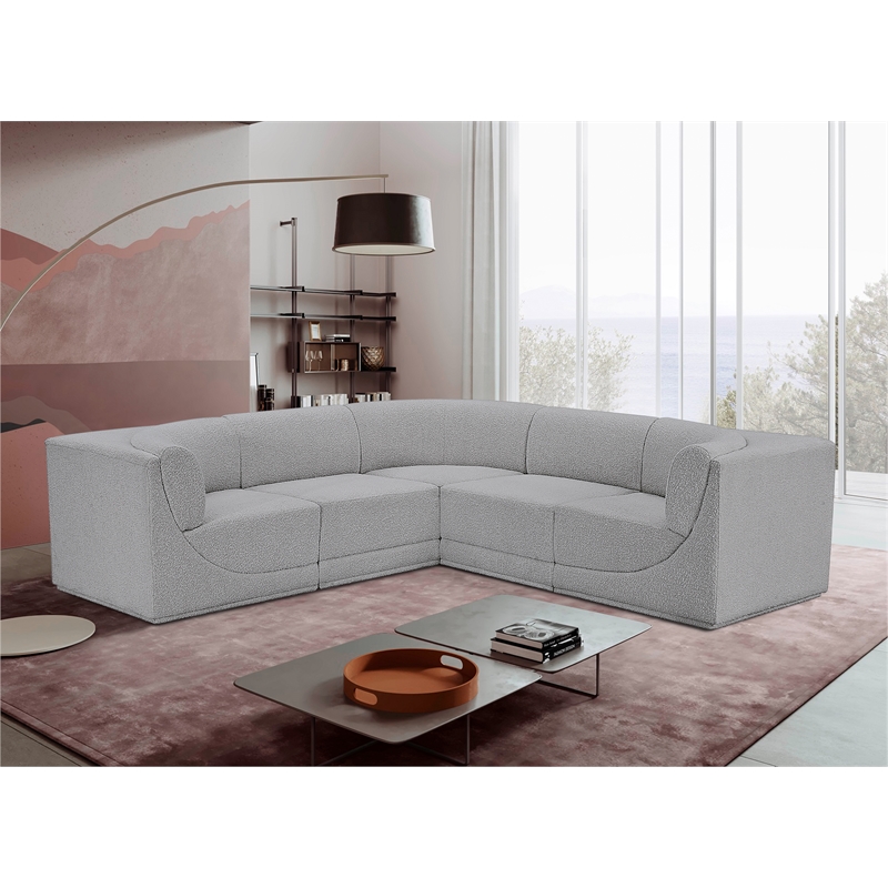 Meridian Furniture Ollie Grey Boucle Fabric Modular Sectional