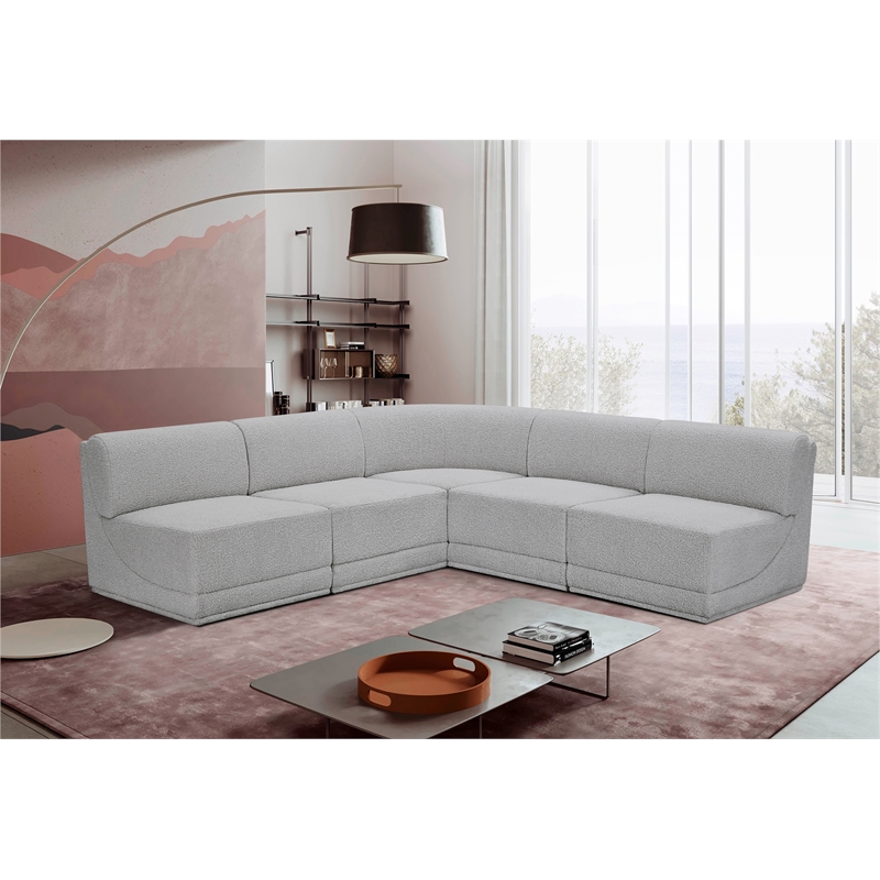Meridian Furniture Ollie Grey Boucle Fabric Modular Sectional