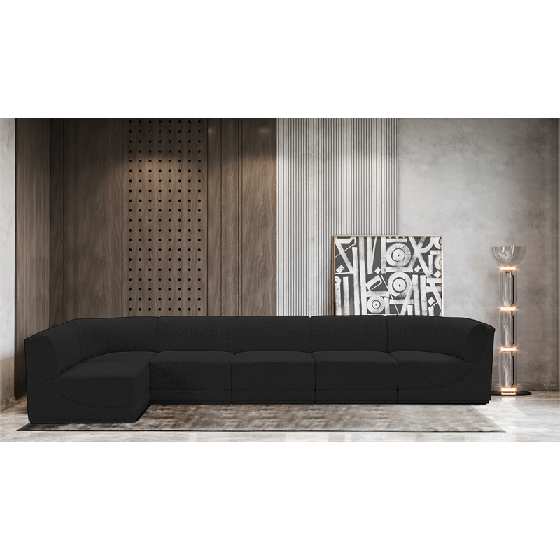 Meridian Furniture Ollie Black Boucle Fabric Modular Sectional