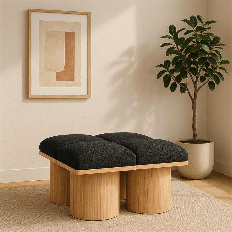 Meridian Furniture Pavilion Black Boucle Fabric Bench