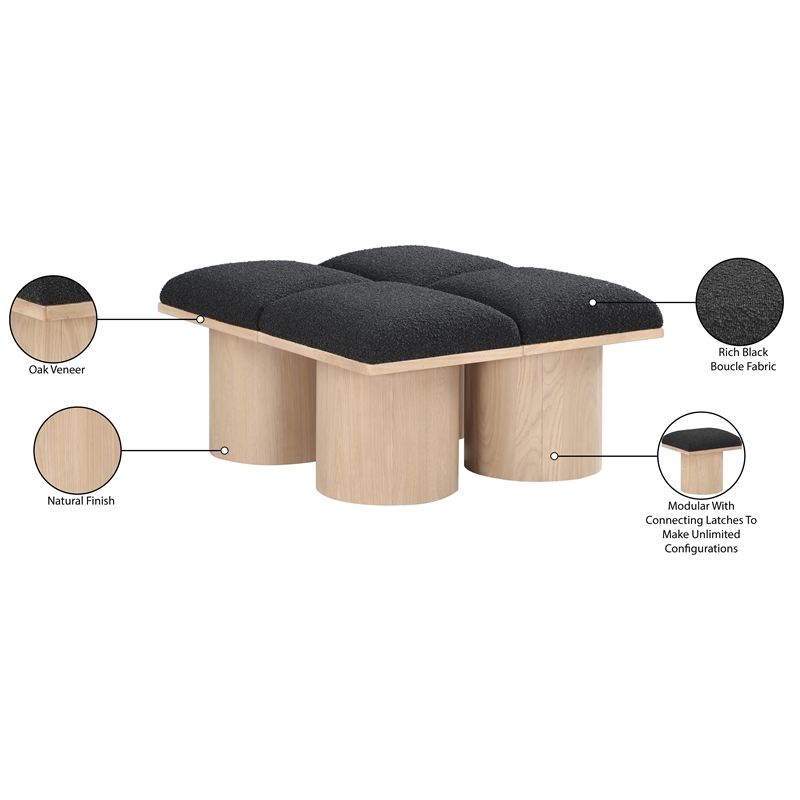 Meridian Furniture Pavilion Black Boucle Fabric Bench