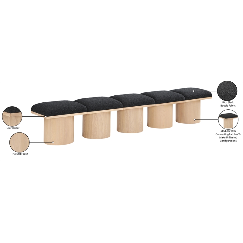 Meridian Furniture Pavilion Black Boucle Fabric Bench