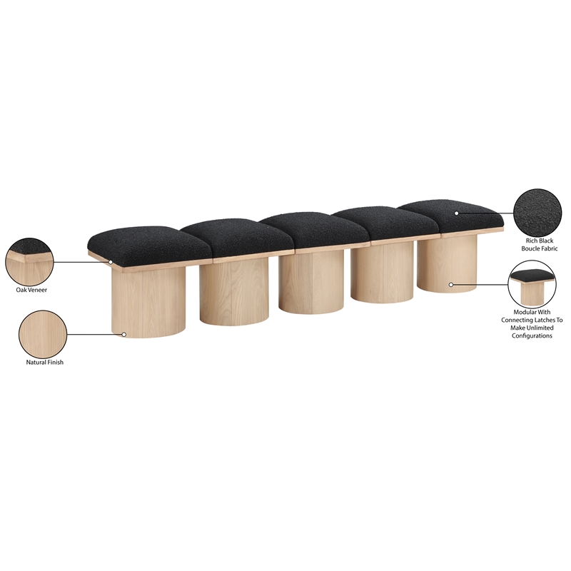 Meridian Furniture Pavilion Black Boucle Fabric Bench