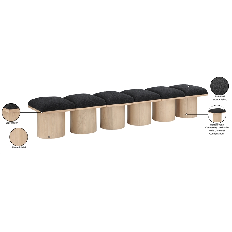 Meridian Furniture Pavilion Black Boucle Fabric Bench