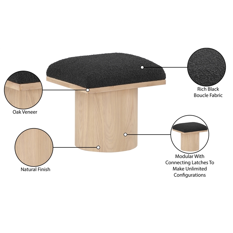 Meridian Furniture Pavilion Black Boucle Fabric Bench/Stool