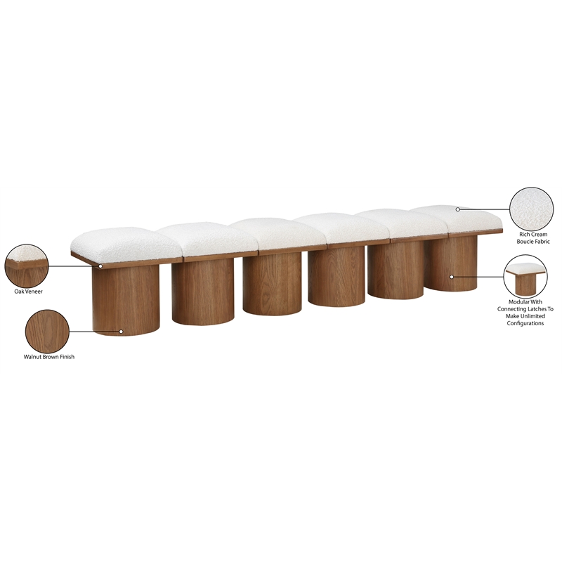 Meridian Furniture Pavilion Cream Boucle Fabric Bench
