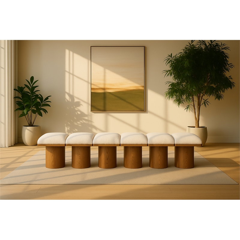 Meridian Furniture Pavilion Cream Boucle Fabric Bench