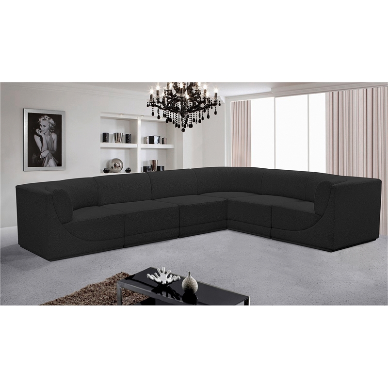 Meridian Furniture Ollie Black Boucle Fabric Modular Sectional