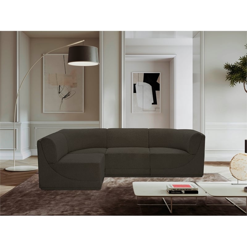 Meridian Furniture Ollie Brown Boucle Fabric Modular Sectional