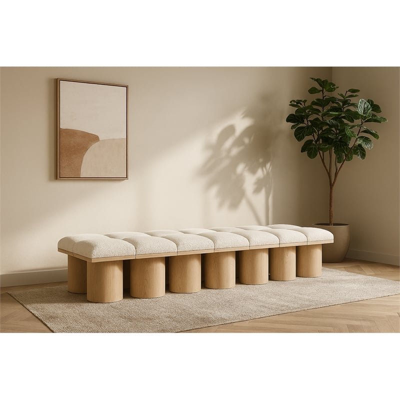 Meridian Furniture Pavilion Cream Boucle Fabric Bench