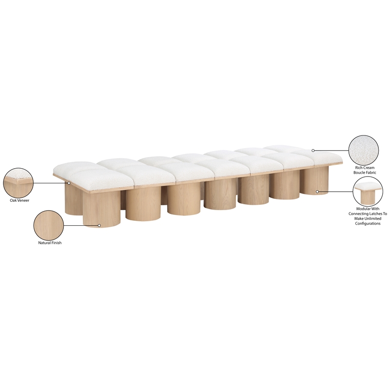 Meridian Furniture Pavilion Cream Boucle Fabric Bench
