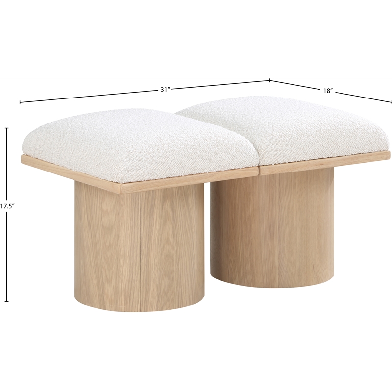 meridian furniture pavilion cream boucle fabric bench