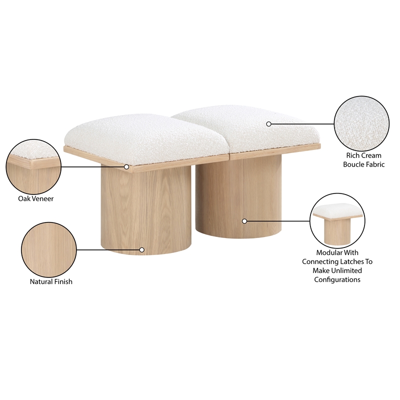 meridian furniture pavilion cream boucle fabric bench