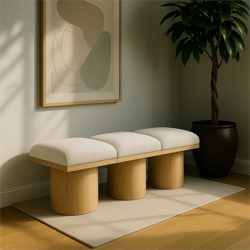 Meridian Furniture Pavilion Cream Boucle Fabric Bench