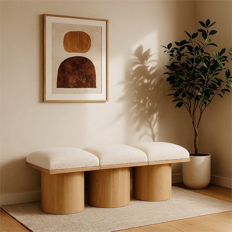Meridian Furniture Pavilion Cream Boucle Fabric Bench