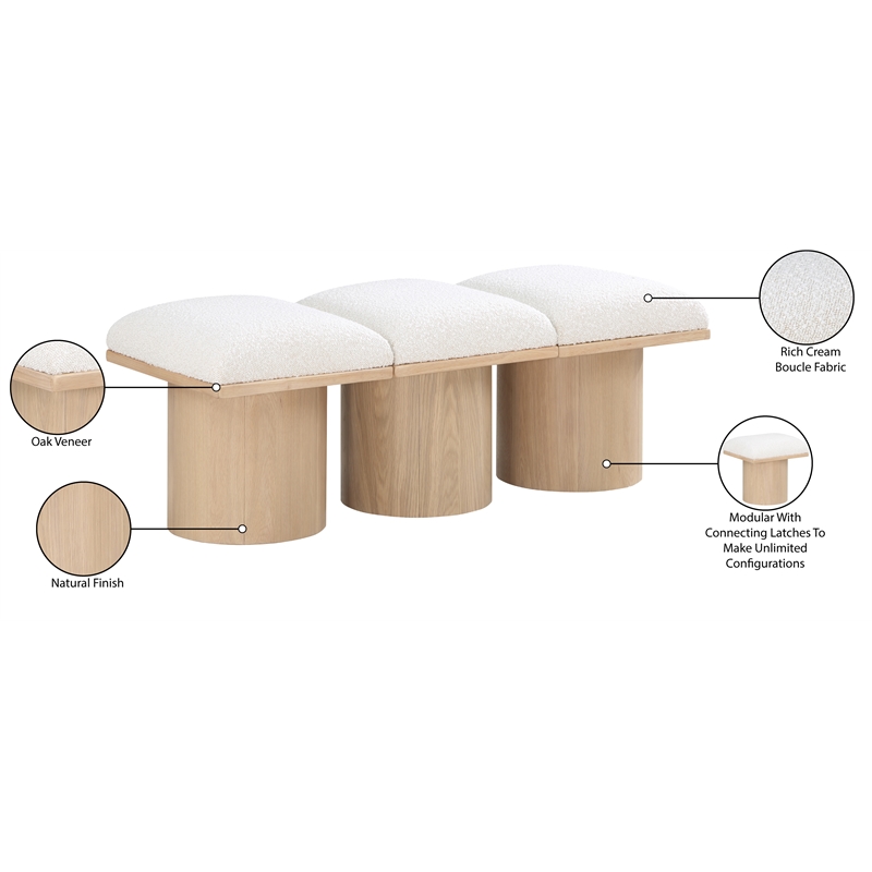Meridian Furniture Pavilion Cream Boucle Fabric Bench