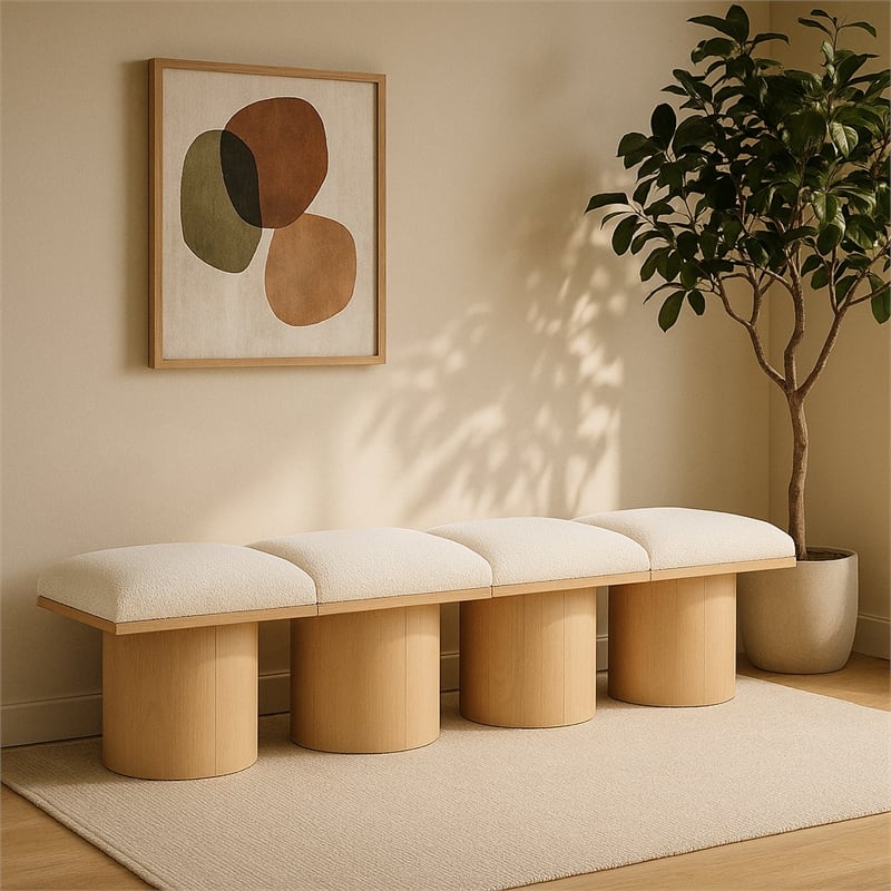 Meridian Furniture Pavilion Cream Boucle Fabric Bench